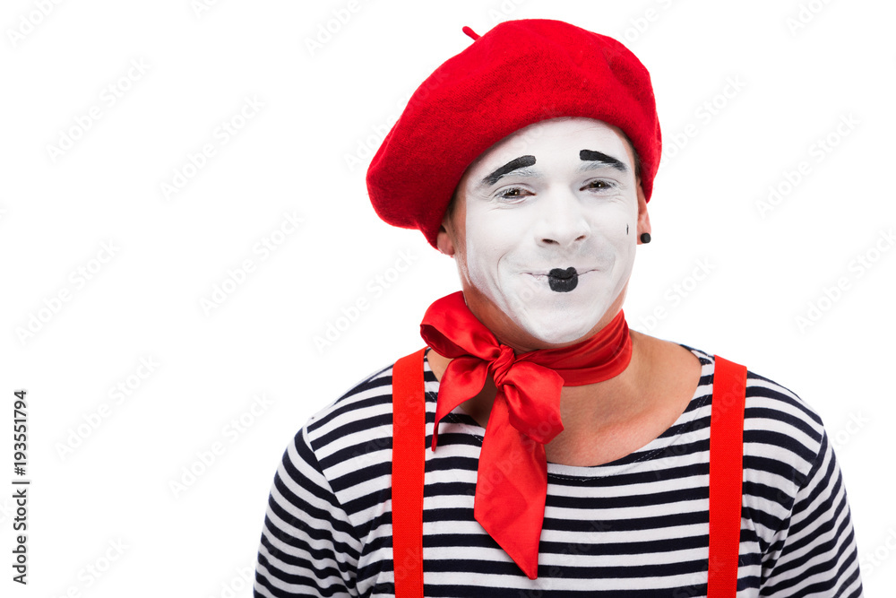 happy mime looking at camera isolated on white happy mime looking at camera isolated on white