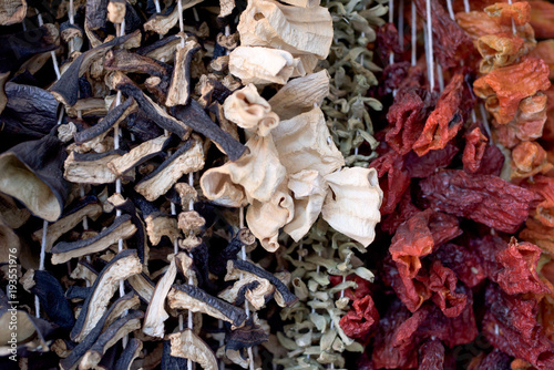 Dried Vegetables Hanging on Rope in Turkish Bazaar