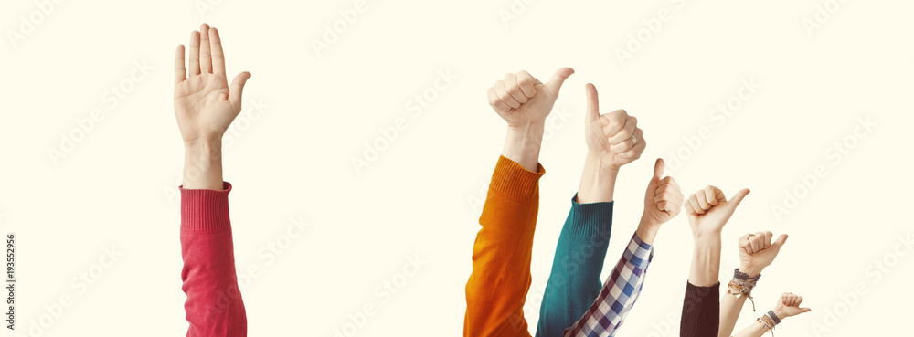 Fototapeta premium People showing thumbs raised up