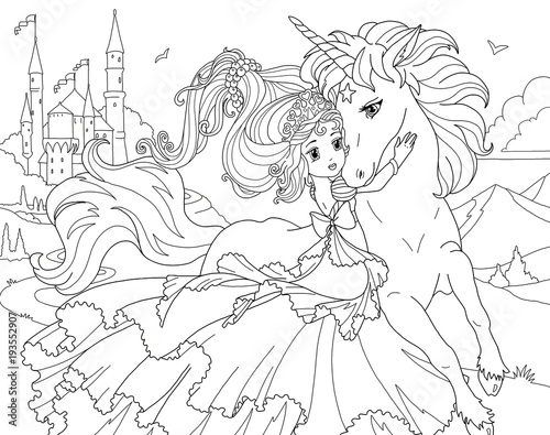 Dekoracja na wymiar  coloring-page-unicorn-and-princess