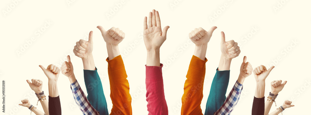 Fototapeta premium People showing thumbs raised up