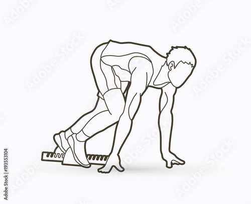 Athlete runner, A man prepare start running action outline graphic vector