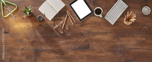 modern office business table notebook technology and lamp concept.