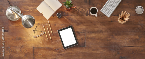 decorative office table with technological tools and office style.