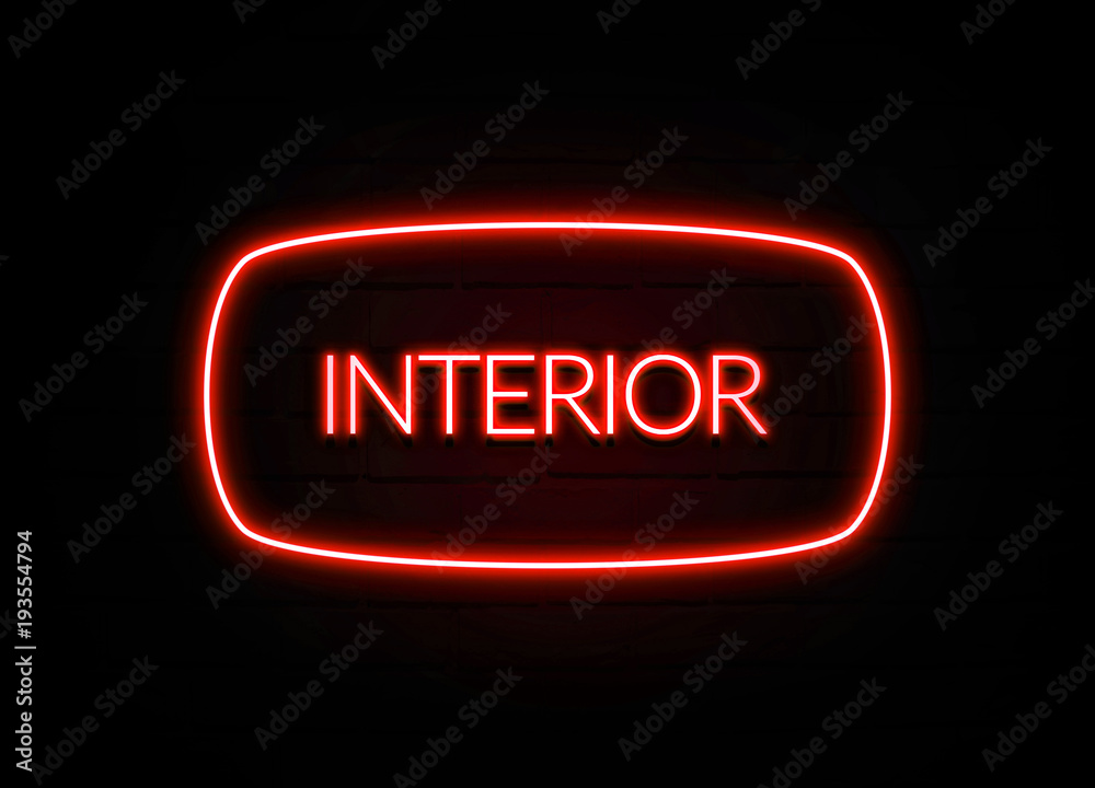 Interior neon sign on brick wall background. Interior neon sign on brick wall background.