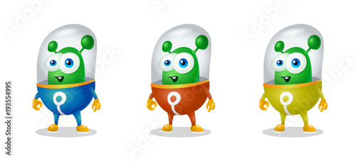 funny cartoon alien in the space suit, a friendly green Martian, character for the company in the modern 3D style