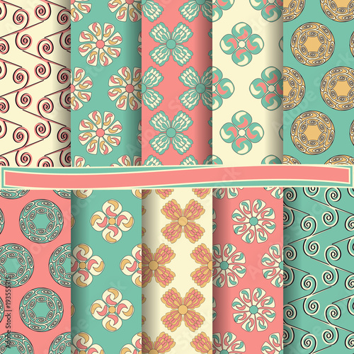 set of abstract vector paper with decorative flowers, shapes and design elements for scrapbook