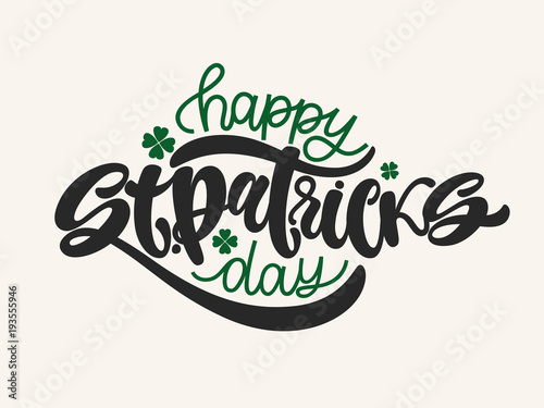 Vector illustration of Happy Saint Patrick's Day logotype. Hand sketched Irish celebration design. Beer festival lettering typography icon.Hand written graffiti calligraphy. photo