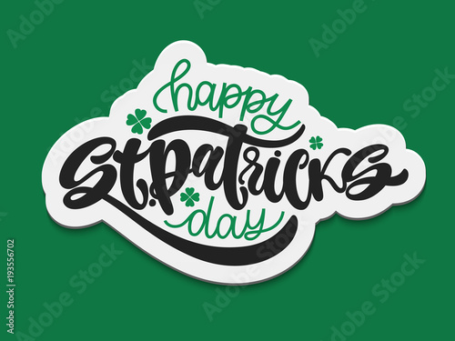 Vector illustration of Happy Saint Patrick's Day logotype. Hand sketched Irish celebration design. Beer festival lettering typography icon.Hand written graffiti calligraphy. 3D papercut style. photo