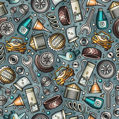 Cartoon cute hand drawn Automotive seamless pattern