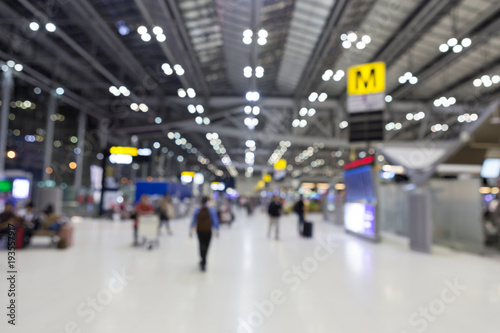 Abstract blur and bokeh in international airport. Background with copy space.