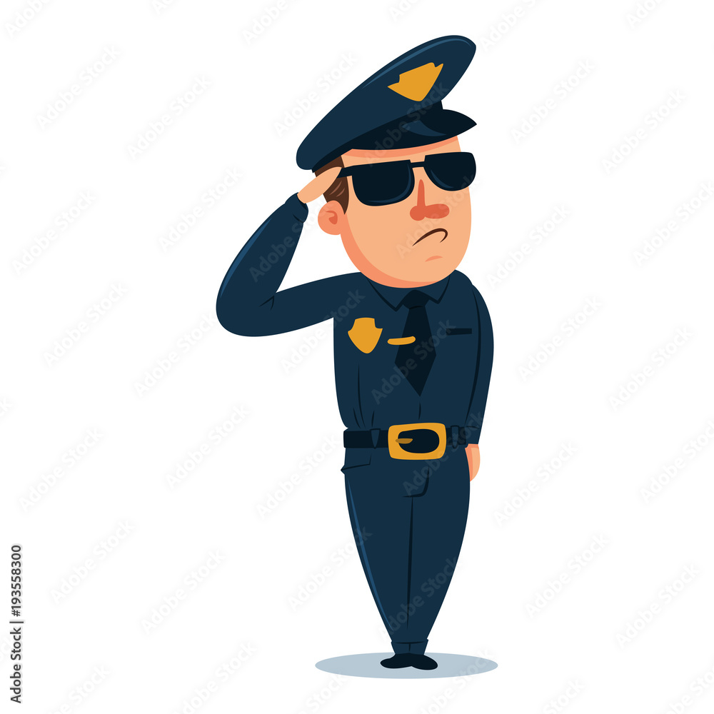 Cute policeman cartoon character. Police officer in traditional uniform.  Vector illustration people of different professions isolated on white  background. Stock Vector | Adobe Stock
