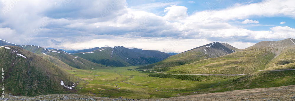 Beautiful panoramic landscape of Khakassian high mountains Beautiful panoramic landscape of Khakassian high mountains