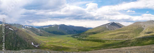 Beautiful panoramic landscape of Khakassian high mountains