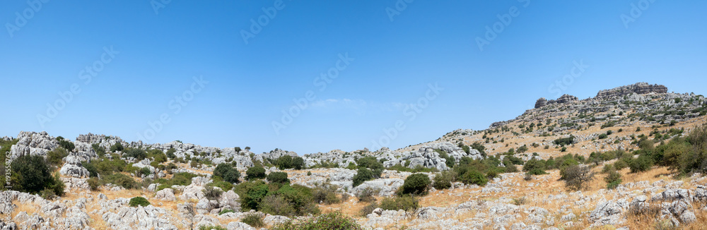 Panoramic landscape of El Torcal de Antequera is a nature reserve in the Sierra del Torcal mountain range