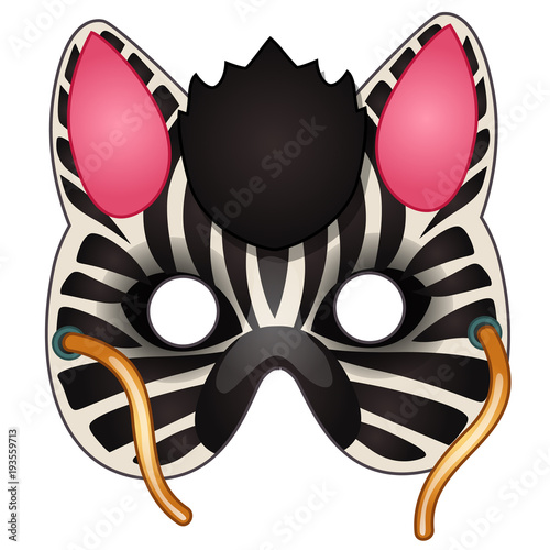 Carnival zebra mask on face drawn in cartoon style. Masquerade, carnival accessories. Vector illustration isolated on white background