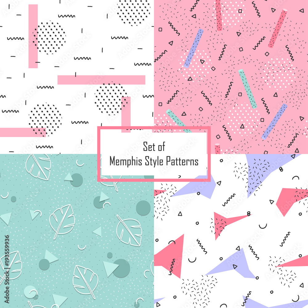 Collection of Memphis Seamless Patterns .