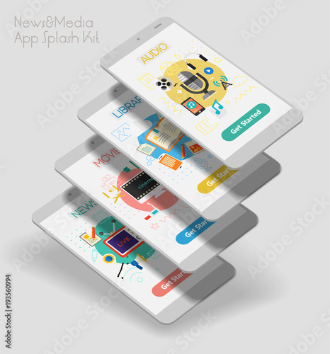 Flat design responsive UI mobile app with 3d mockups