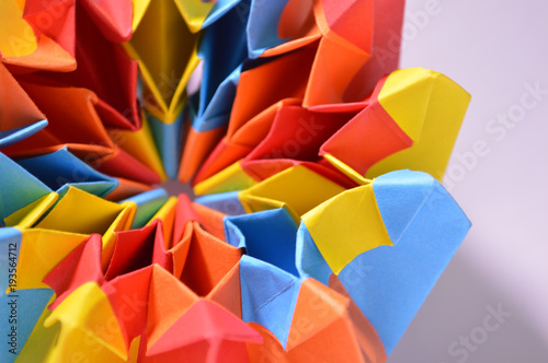Colorful paper origami close up detail