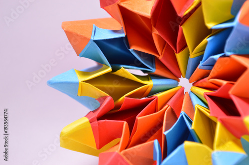 Colorful paper origami close up detail
