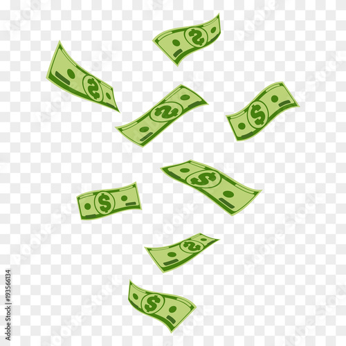Falling dollar banknotes. Vector money confetti isolated