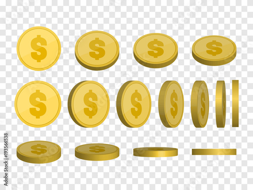 Golden Coins template. Money set isolated. Vector