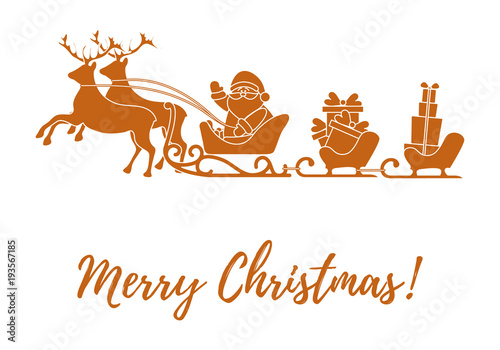 Santa Claus with Christmas presents in sleighs with reindeers. New Year and Christmas illustration.