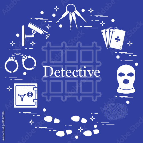Criminal and detective elements. Crime, law and justice vector icons.