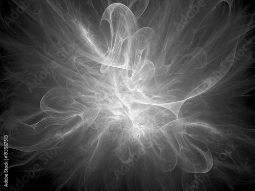 Glowing plasma flame in space black and white texture photo