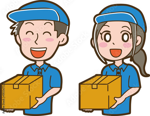段ボールを持つ引っ越し業者のイラスト素材