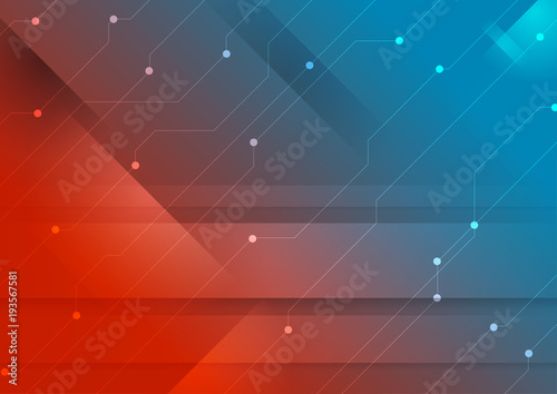 Bright blue and orange technology circuit board lines background