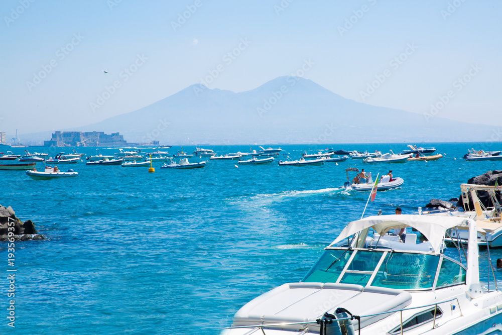 Fototapeta premium Naples port, Vesuvius view, Naples bay.