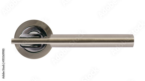 Door handle of silver on a white background front view