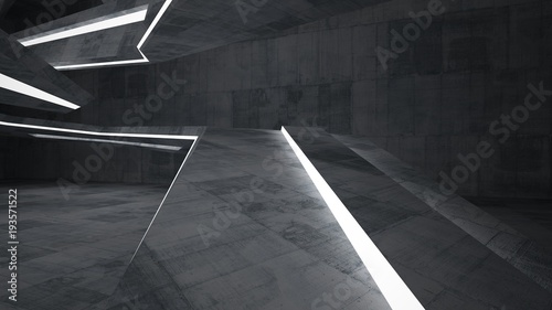 Abstract  concrete parametric interior with neon lighting. 3D illustration and rendering. © SERGEYMANSUROV