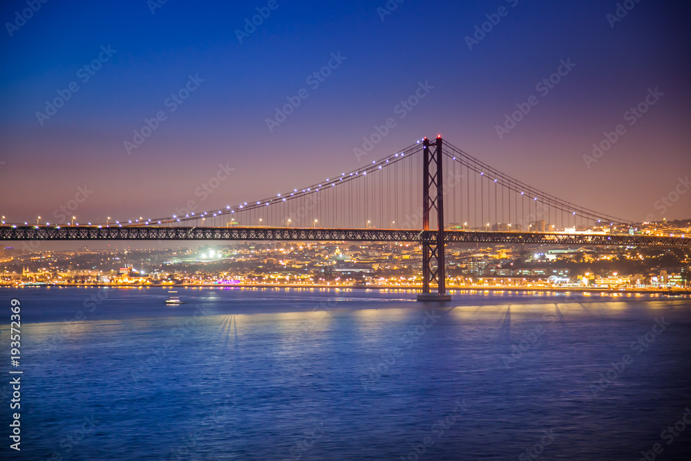 LISBON, PORTUGAL - February 01, 2011: The Tagus River past the 25 de Abril bridge from Cacilhas