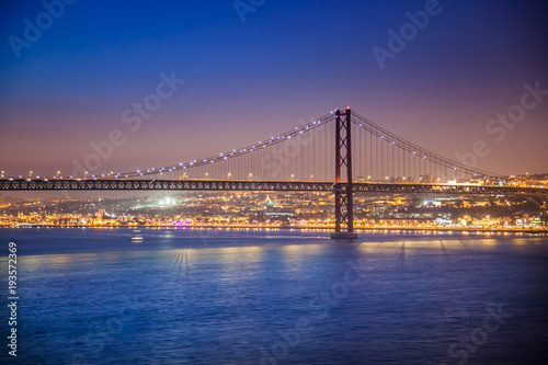 LISBON, PORTUGAL - February 01, 2011: The Tagus River past the 25 de Abril bridge from Cacilhas