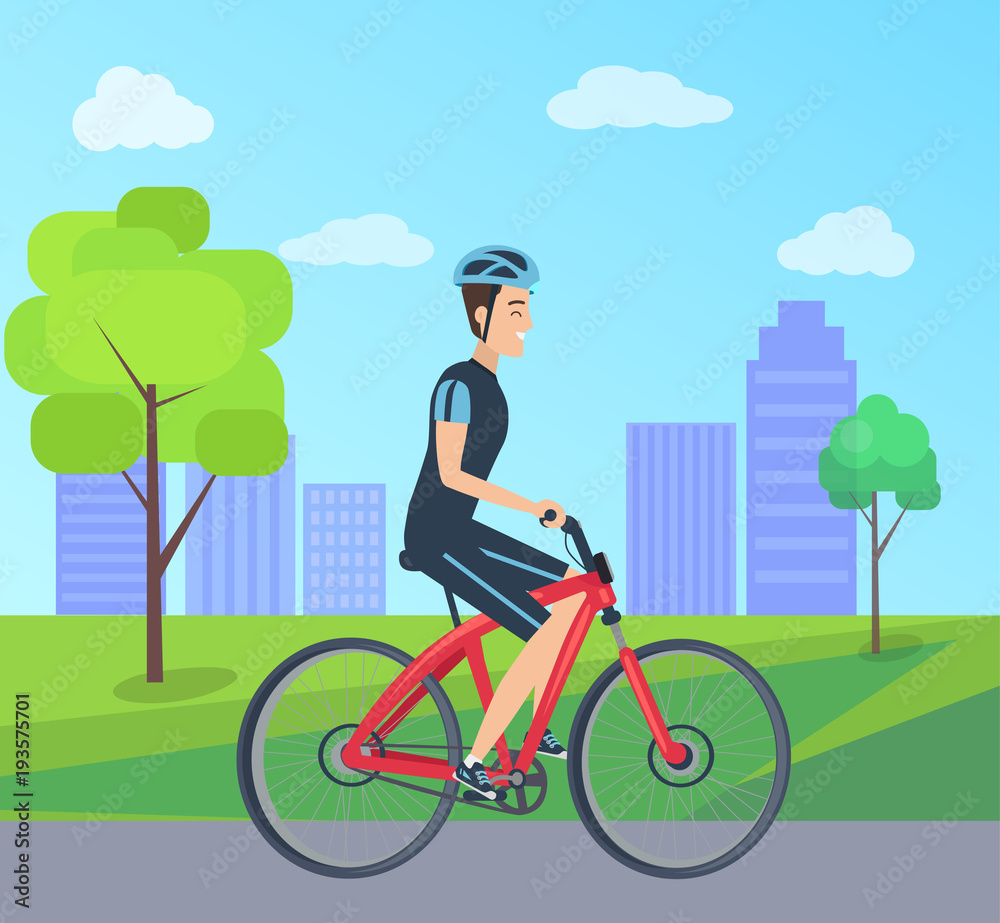 Male with Bike in Special Uniform City Park Vector Male with Bike in Special Uniform City Park Vector