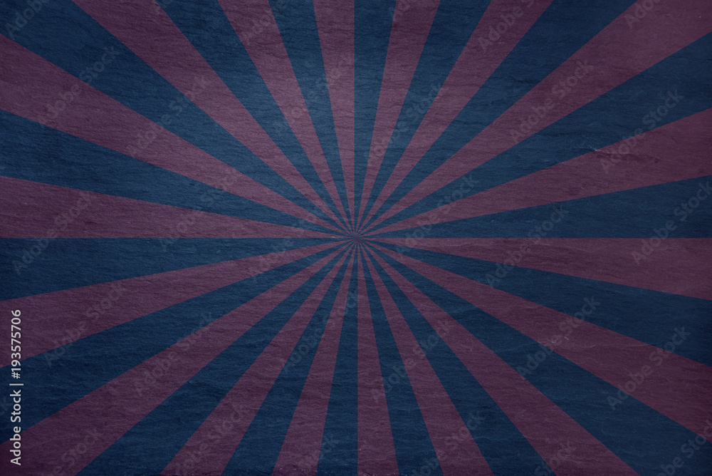 Dark rose pink and navy blue slate background - with retro starburst in alternating stripes - abstract stone background