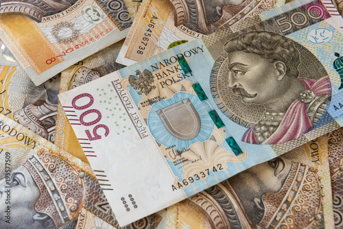 Polish money background, 500 PLN and 200 PLN banknotes