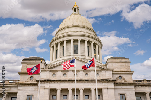 Flags Fly at the Arkansas Capitol Building in Little Rock, Arkansas photo
