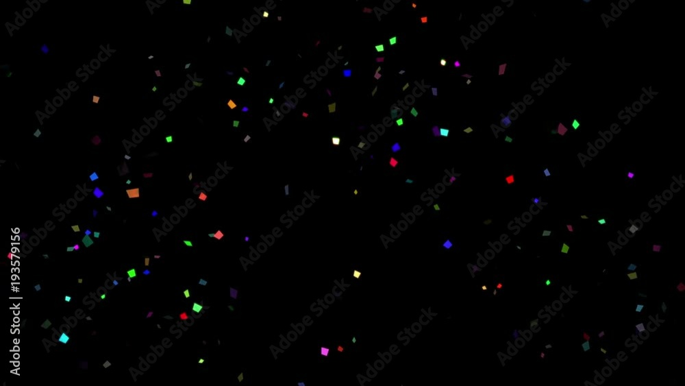 4K Multi color Confetti Party Popper Explosions and falling from center and Black Backgrounds. 3d animation. Motion graphic and animation background.