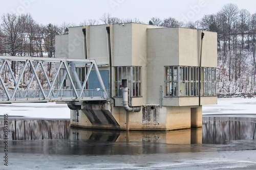Main building in water, dam Rimov on river Malse photo