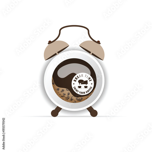 cup of coffee in an illustration of the clock
