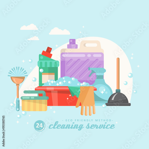 Cleaning service vector illustration in modern flat design. 