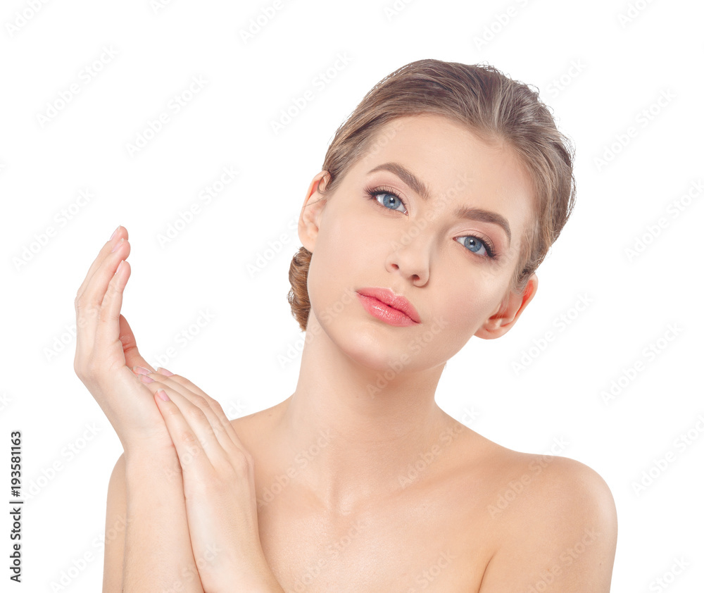 Young beautiful woman face portrait with healthy skin. Young beautiful woman face portrait with healthy skin.
