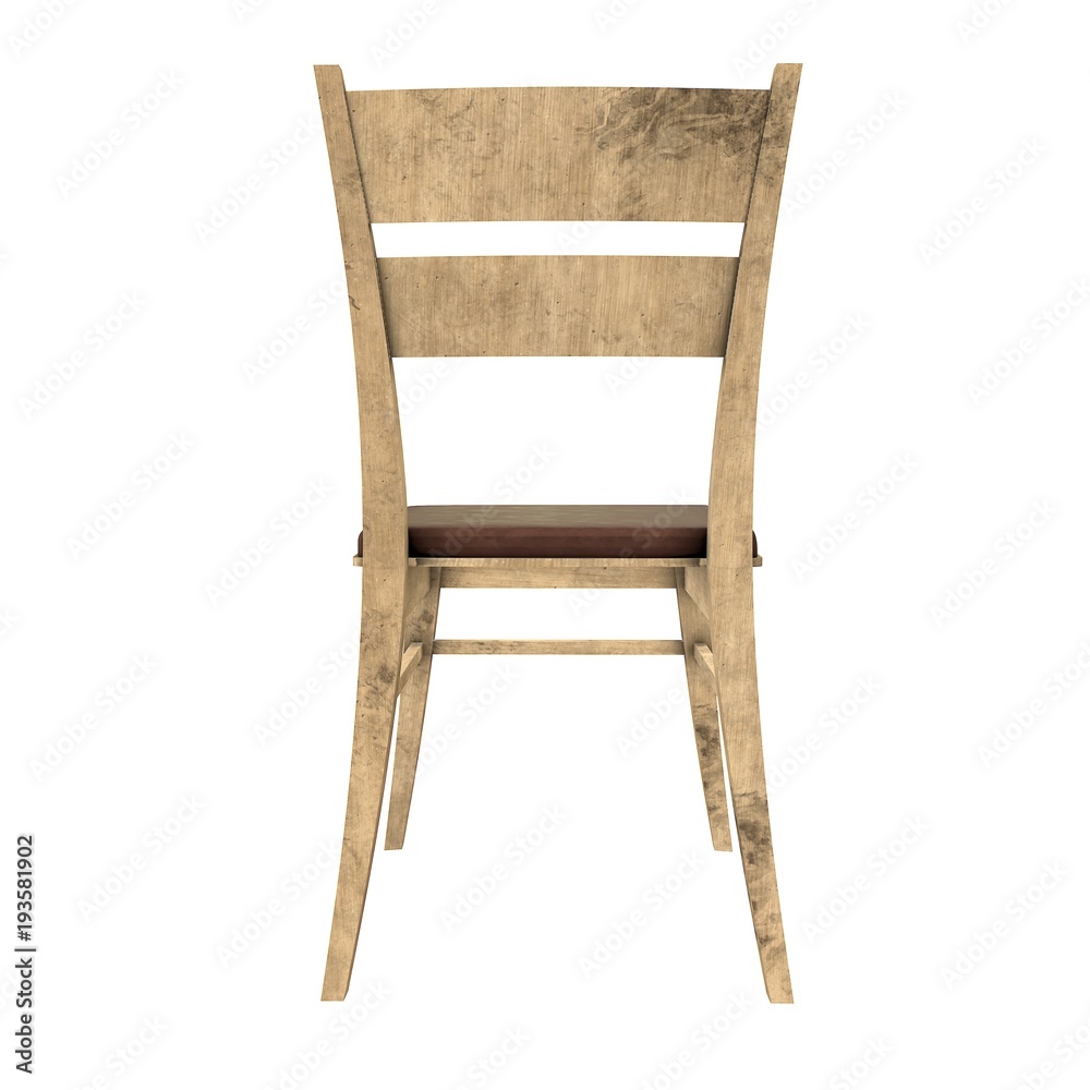 Wooden Chair with backrest 3d render isolated on white Wooden Chair with backrest 3d render isolated on white