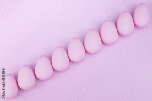 Flat lay of Easter eggs mockup background, view from above with copy space for text.pink concept of stylish