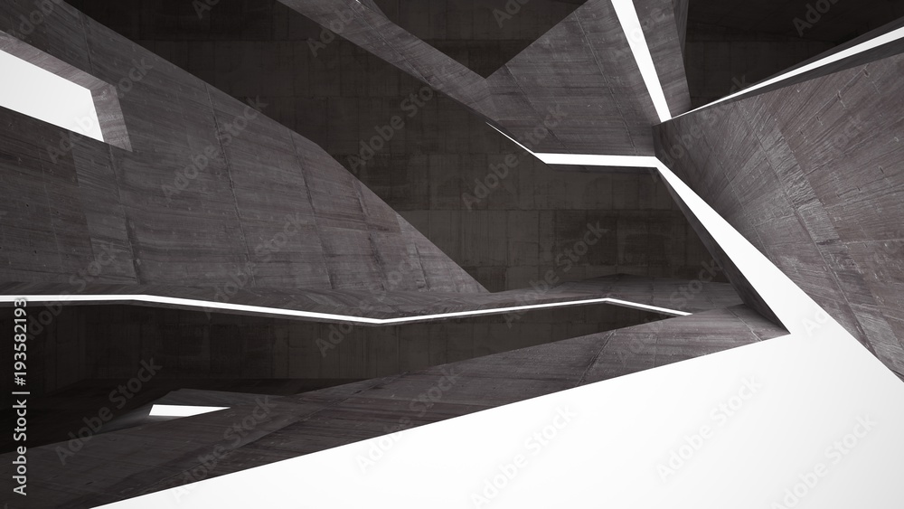 Fototapeta premium Abstract white and brown concrete parametric interior with window. 3D illustration and rendering.