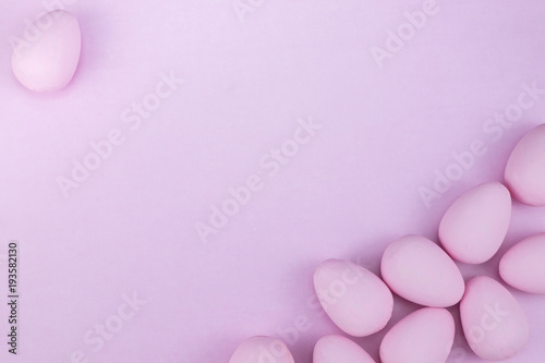 Flat lay of Easter eggs mockup background, view from above with copy space for text.pink concept of stylish