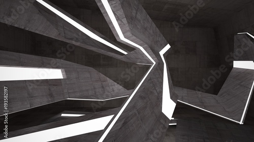 Abstract white and brown concrete parametric interior with window. 3D illustration and rendering.